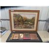 Image 1 : Large Framed Water Color 34" x 44" , Painted Wooden Wall Art 19" x 42"