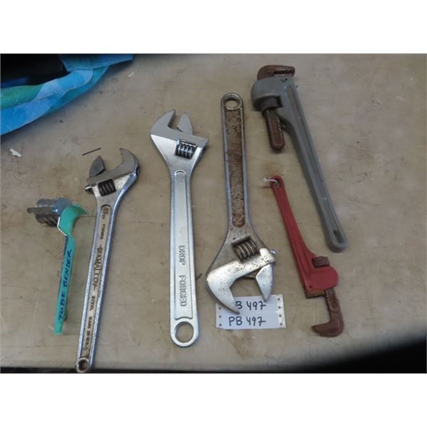 3 Crescent Wrenches, 3 Pipe Wrenches, Tube Bender
