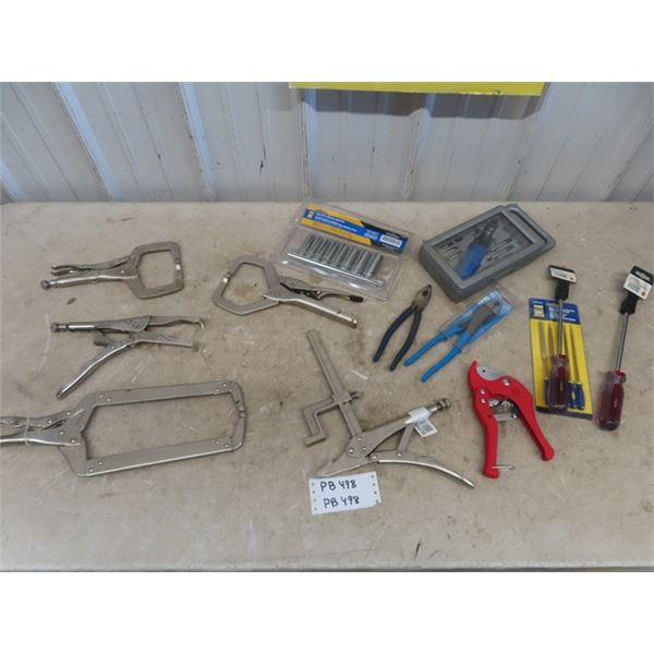 Various Vice Clamps, File Set, Sockets, Pliers, Screwdrivers