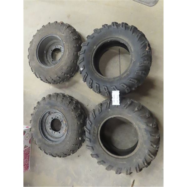 (2) Carlisle AT 489 25 x 8.00 -12 NHS on Rims (2) ITP Mud Lite AT 25x10-2 No- Rims