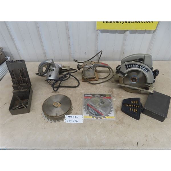 Porter Cable Circular Saw, Teco Sander, Deluxe Zipp Saw, Z Drill Bit Index, Saw Blades