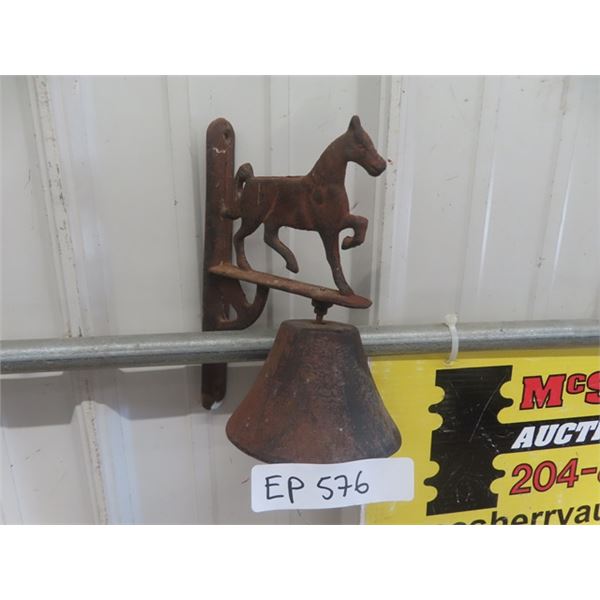 Cast Iron Horse + Bell Ornament 8" Tall