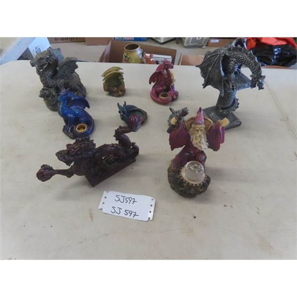 Lot of Dragon Statues + Wizard - Plastic & Resin