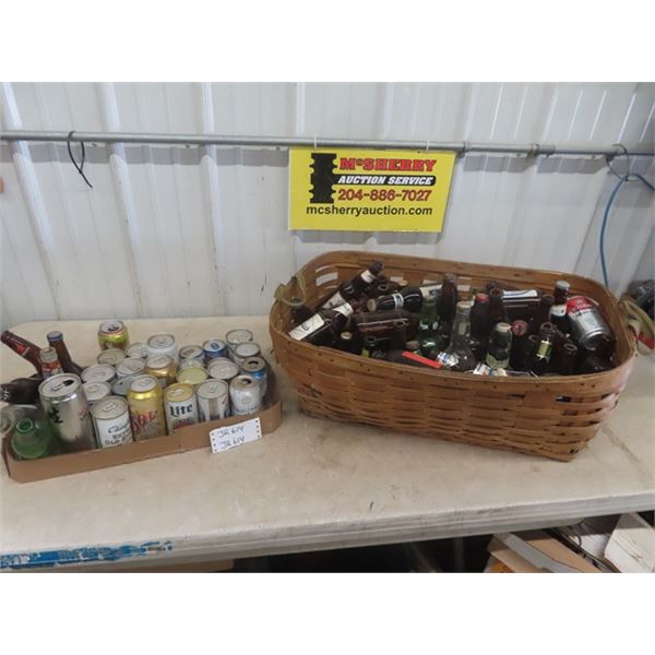 Huge Basket of Beer Bottles , Flat of Old Beer Tins