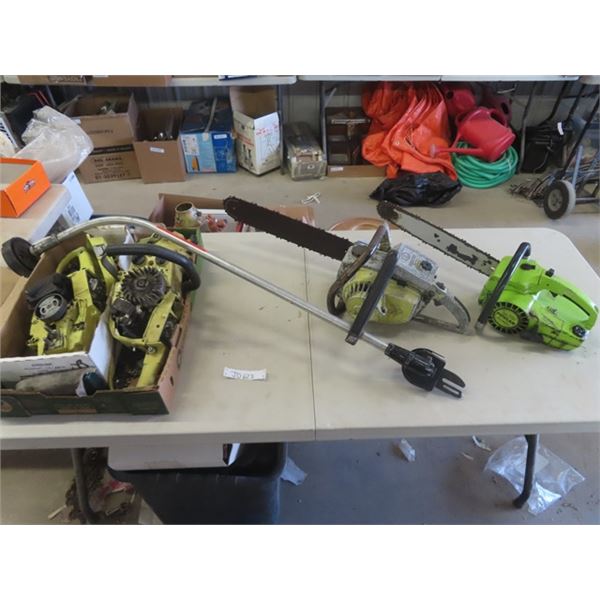 Pioneer 1200 & Poulan Super 250A Chainsaws with Pioneer Chainsaw Parts & Sears Weed Trimmer Attachme