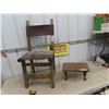 Image 1 : Wood + Leather Chair with Claw + Ball Foot Stool