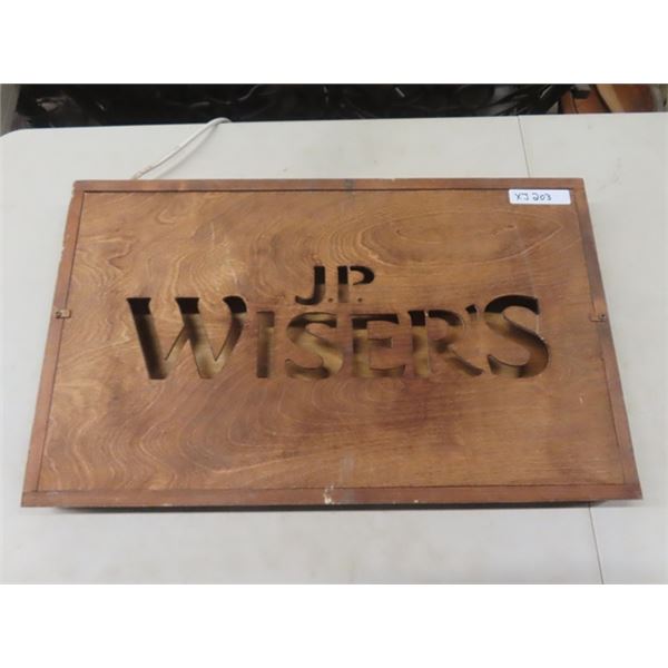 Vintage J.P. Wisers Canadian Whiskey Wooden Light Up Advertising Sign From a Local Winnipeg Pub/Bar 