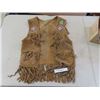 Image 1 : Vintage Plains First Nations Leather Hide Hand Beaded + Fringed Vest - Seems to be Sz SM & Pair of B