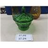 Image 2 : 2 Vintage Mid Century Modern Italian Empoli Genie Bottles , Green Indian Glass Candy Dish