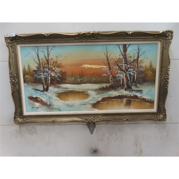 Large Oil on Canvas Winter Scene 32" X 55"