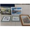 Image 1 : 5 Assorted Pictures; 2 Winter Prints, Mountain Sheep, Corvette, Train Picture - Largest 18" x 22"