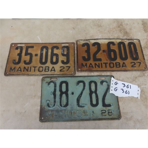 3 MB License Plates ;(2) 1927, 1) 1928