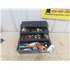 Image 1 : Fishing Tackle Box with Hooks, Lures, Reel, Knives plus more