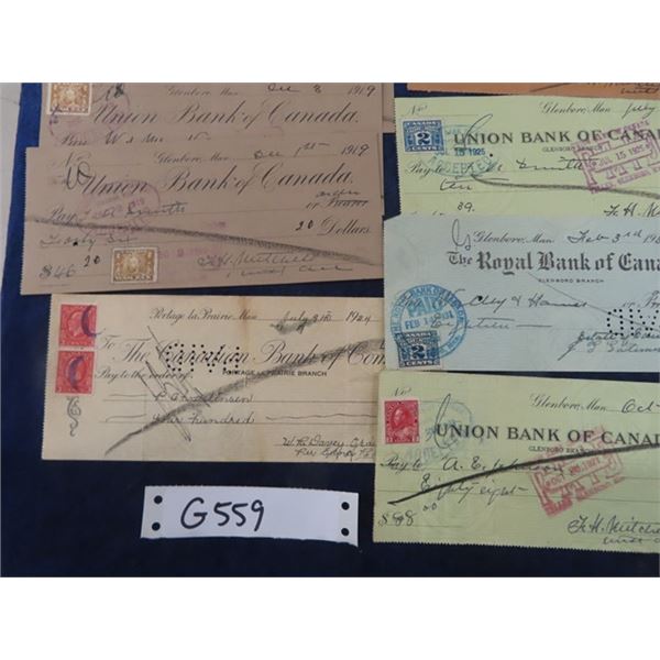 25 Various Cancelled Cheques- Dating Back to 1918 - Most Have Canadian Stamps