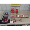 Image 1 : Newer Coca-Cola Collectibles; Wall Hanger, Wall Paper Trim Roll, Shower Hooks - 2 Broken, 2  Tins, 2