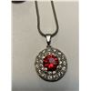 Image 2 : Beautiful Sterling Silver w Ruby Colored Stones Set- Ring (9-10), Earrings & Necklace