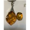 Image 2 : Gorgeous Ladies Sterling Silver and Amber Necklace w Extender & Small Amber colored Stone