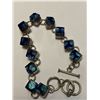 Image 2 : Heavy Sterling Silver Bracelet w Blue Mexican Stone & Pendant