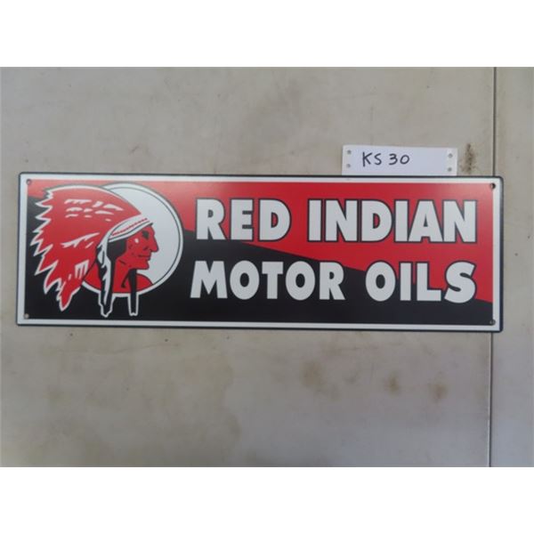 Modern Red Indian Porcelain Sign -  6" x 18"