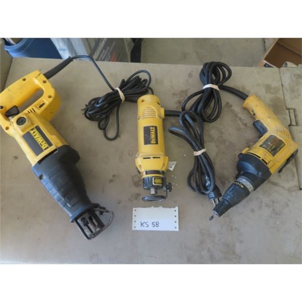 3 DeWalt Power Tools; Drywall Drill + Cut Out Tool + Reciprocating Saw