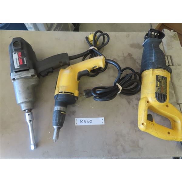 B+D 1/2" Impact Wrench + DeWalt Drywall Screw Gun + DeWalt 1 1/18 Stroke Reciprocating Saw