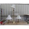 Image 1 : 1 Brass Floor Lamp, 2 Brass Table Lamps with Shades