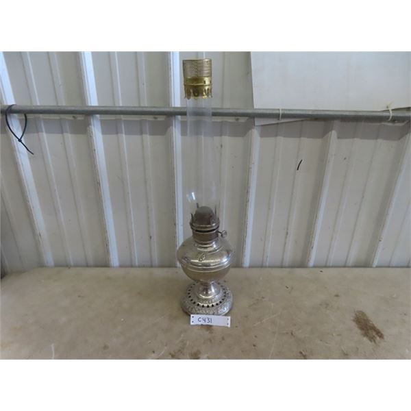 Oil Lamp with Tin/siler Tone Base with Chimney