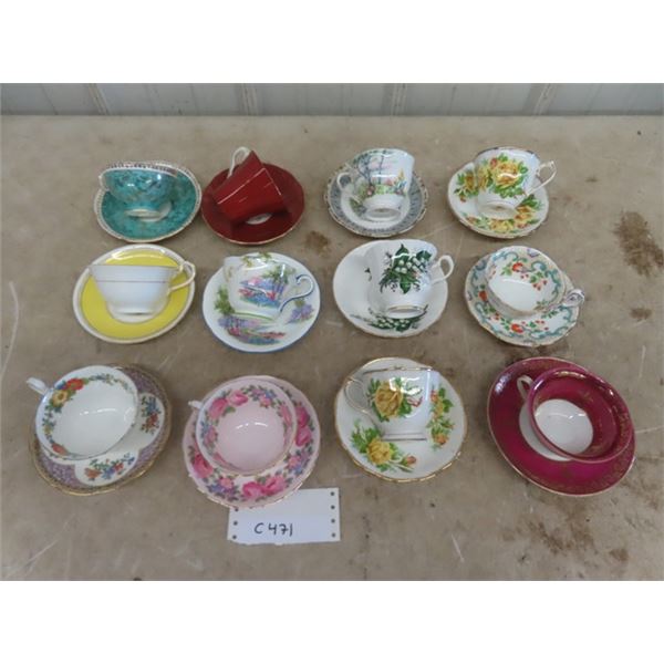 12 Tea Cup + Saucer Pairs; Royal Albert, Royal Grafton