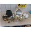 Image 1 : Misc. Estate Crumbs; Mirror, Fancy Lamp Shade, Brass Planter plus more