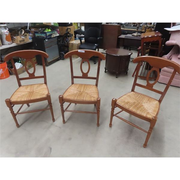 3 Dining Room Chairs with Wicker Seat Bottoms