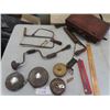 Image 1 : Coping Saws, Hand Drill, Tape Measures, Leather + Metal Case
