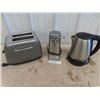 Image 1 : 3 Stainless Steel Kitchen Counter Appliances; Kitchen Aid Toaster, Cuisinart Can Opener, B+D Kettle