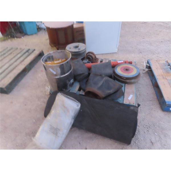 Pallet with Large Bearing, Cutting Discs, Bolts, plus more