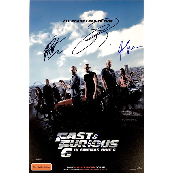 Paul Walker Vin Diesel Autograph Signed Fast Furious Poster