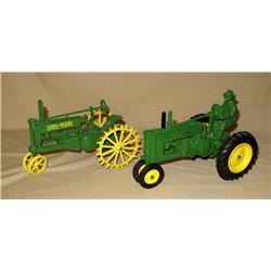 (2) JD Tractors--A w/ driver & A on steel