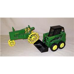 (2) JD Toys--Green Skid Loader & Scale Models A on steel
