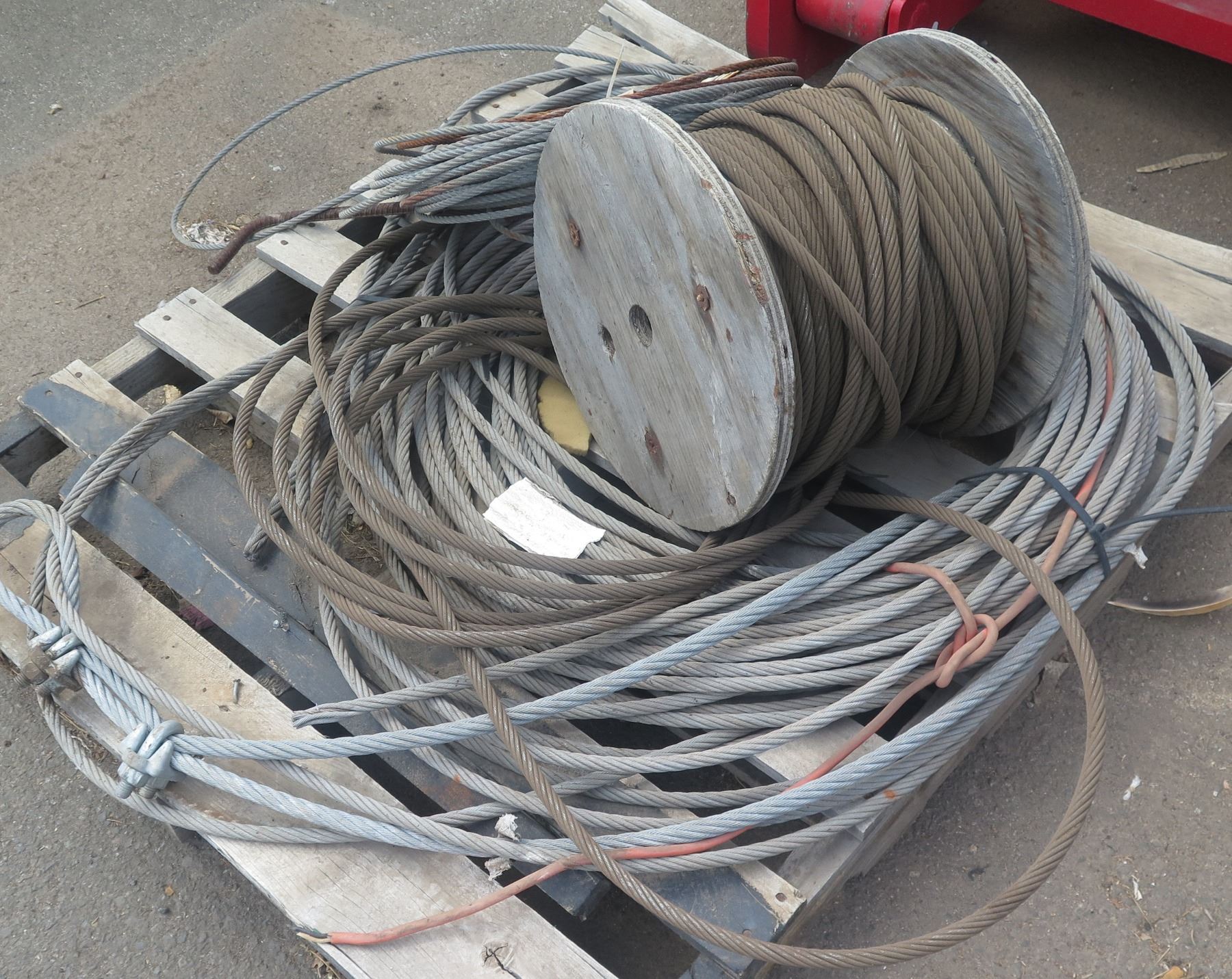Pallet Reel & Loose Coiled Wire Rope w/ Some Fittings