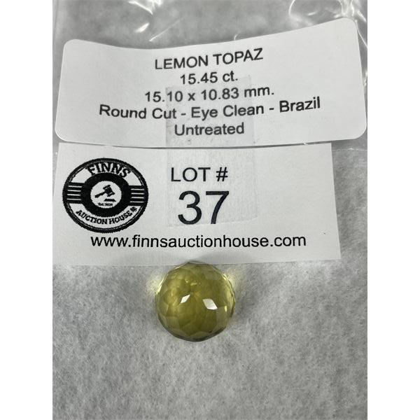 Lemon Topaz- 15.45 ct- 15.10 x 10.83 mm Round Cut-Eye Clean- Brazil-Untreated