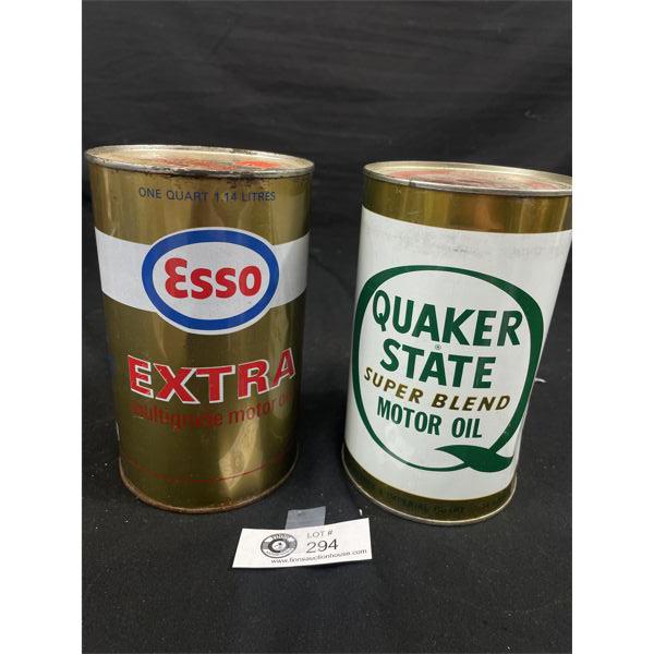 2 Full Motor Oil Tins Esso and Quaker State