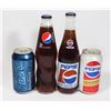 LOT OF 2 PEPSI COLLECTIBLE BOTTLES & 2 CANS