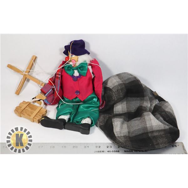 CLOWN MARIONETTE DOLL & HAT