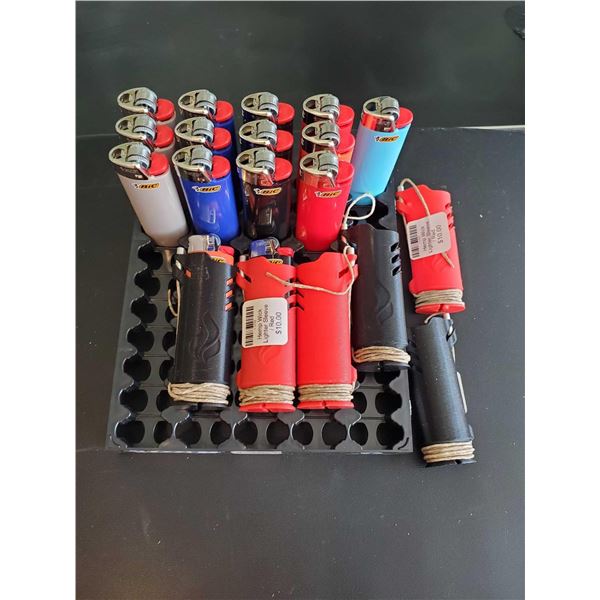 Lot of Lighters and Hemp Wick Lighter Sleeves