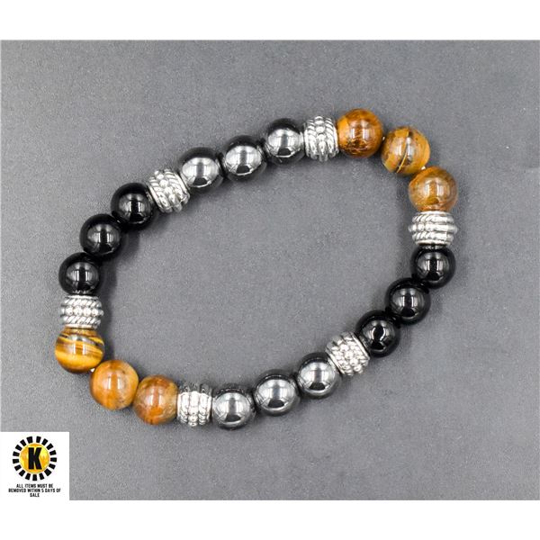 #162-NATURAL TIGER EYE, HEMATITE, BLACK AGATE
