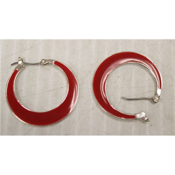 RED ENAMEL HOOP EARRINGS