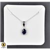 Image 1 : #33-NATURAL SAPPHIRE 5X7 & CZ  PENDANT NECKLACE 16
