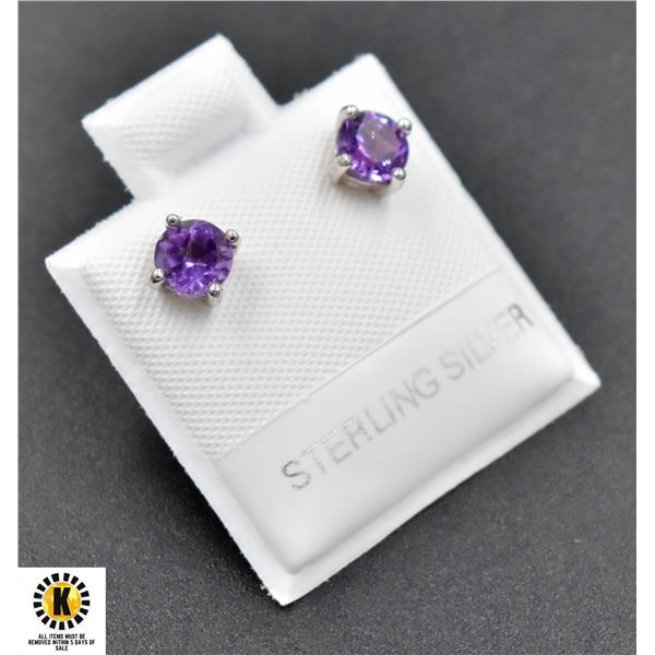 #71-NATURAL  PURPLE AMETHYST STUD EARRINGS 5MM