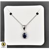 Image 1 : #35-NATURAL SAPPHIRE 5X7 & CZ  PENDANT NECKLACE 16