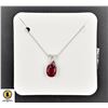Image 1 : #09-NATURAL RED RUBY 6.1 X 8  ,CZ PENDANT NECKLACE