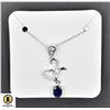 Image 1 : #38-NATURAL SAPPHIRE 5X7  & CZ  PENDANT NECKLACE 1