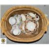 Image 1 : WICKERED BASKET WITH ASSORTED CHINA